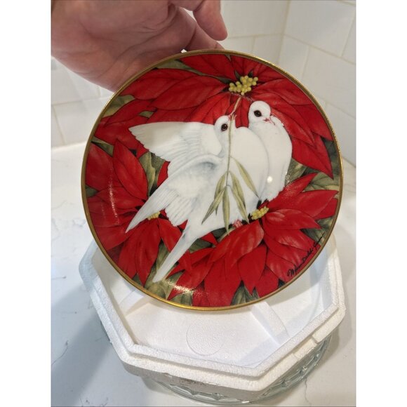 Franklin Mint Christmas Seal 1991 "Christmas Doves" by Maureen Drdak-Jensen Plat - Picture 4 of 5
